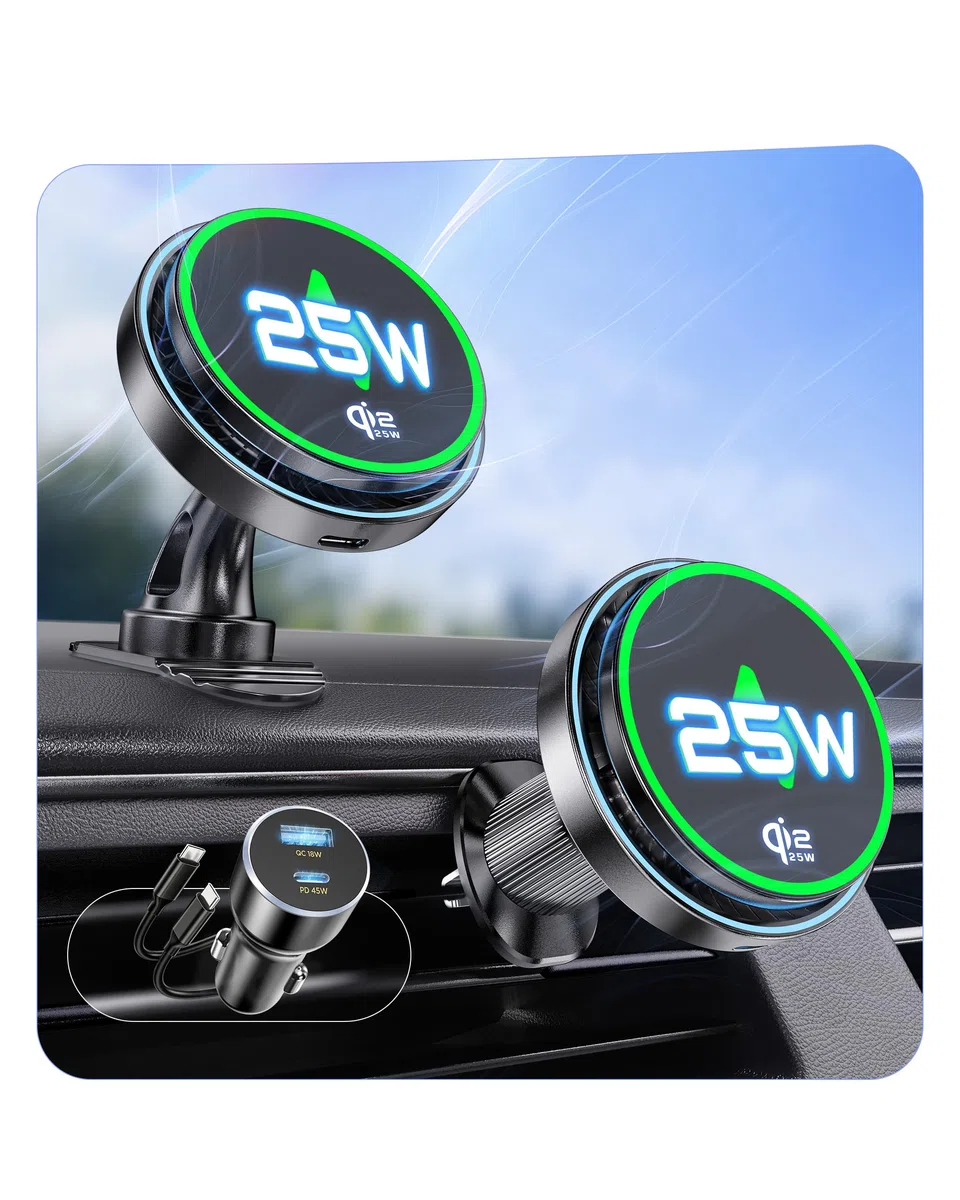 MSXTTLY Auto Ladegerät für MagSafe, 25W Qi2.2-Zertifiziert mit 63W Schnellladegerät, magnetische Handyhalterung fürs Auto für iPhone 17 Pro Max/17/16, Samsung Galaxy, Pixel