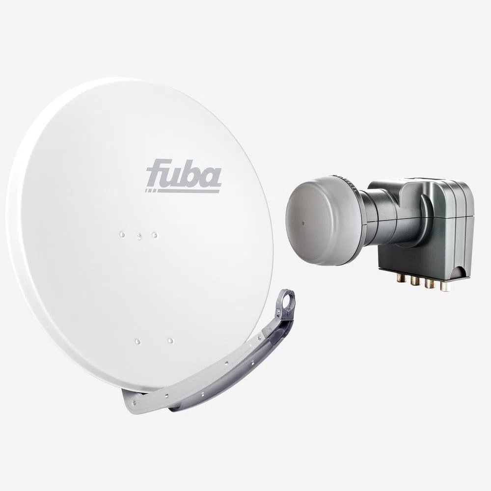 Fuba Sat Anlage 4 Teilnehmer | Satellitenschüssel Komplettset - DAA 850 W Sat-Schüssel 85cm Alu weiß + Fuba DEK 417 Quad LNB 4 Teilnehmer (DVB-S2, HDTV, UHD 4K/8K, 3D) mit LTE-Störfilter