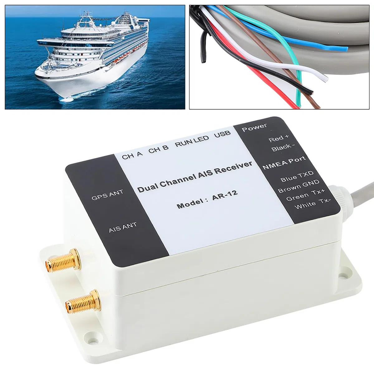 AR12 Zweikanal-AIS-Empfänger, GPS, USB, Yacht, Dampfschiff, NMEA-Port, Navigator, Marine-Elektronik-Empfänger, Premium-ABS-Material, leicht, kompaktes Design, große Reichweite, 28