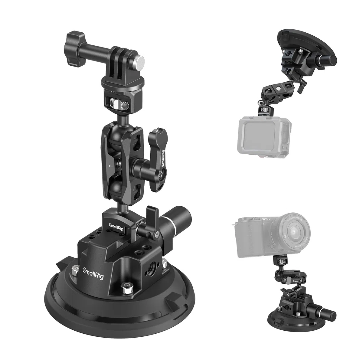 SMALLRIG 4" Camera Suction Mount with Ball Head Magic Arm, Kamera Saugnapfhalterung mit Kugelkopf-Zauberarm, Autohalterung für leichte Kamera/Action Kamera/Telefon, Maximale Belastung 3 kg – 4236C