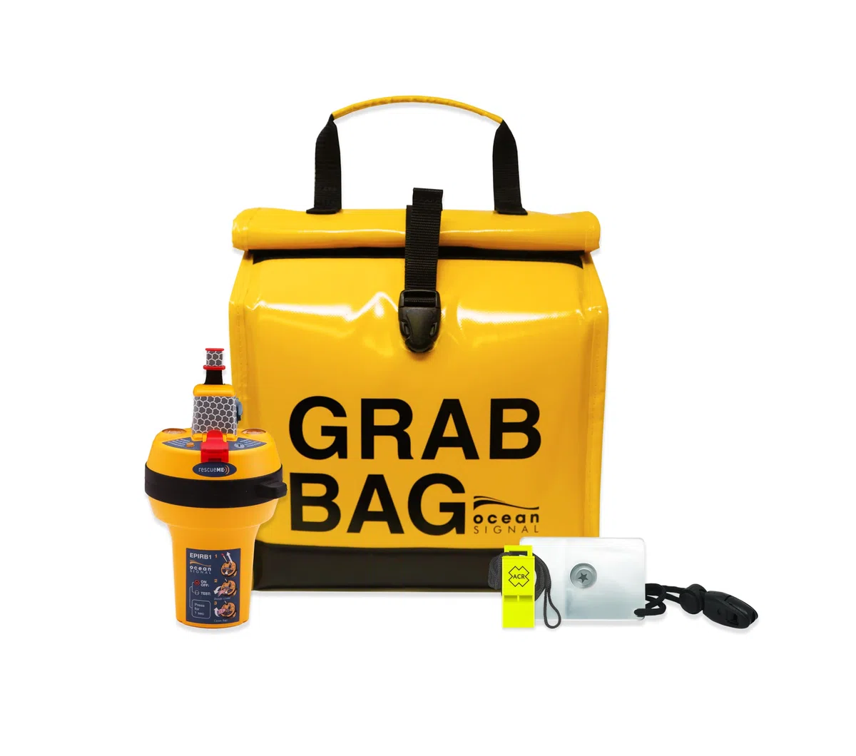 Ocean Signal rescueME EPIRB1 Sicherheits-Set inkl. Grab Bag: Globales SOS-Notfunksignal für Boot & Segeln – Inkl. Signalspiegel & Pfeife – Komplette Überlebensausrüstung für Seenot & Offshore