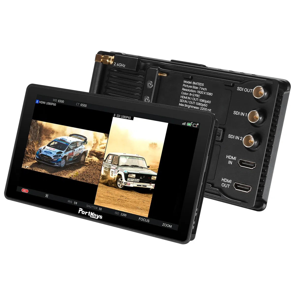 Portkeys BM7 II DS Kamera Monitor 7 Zoll 2200nits 3G-SDI HDMI Kamerasteuerung & Touch Focus für A7S III FX3 FX30 A7M IV Komodo BMPCC 6K 10-Bit HDR Feldmonitor 3D LUT Waveform Split Screen