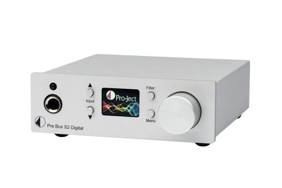 Pro-Ject Pre Box S2 Digital Edition 23, Audiophiler Stereo Vorverstärker, verbesserte leistungsstärkere Version, ESS9038 Dual-DAC, 24bit/192kHz, DSD512, Made in Europe, Silber
