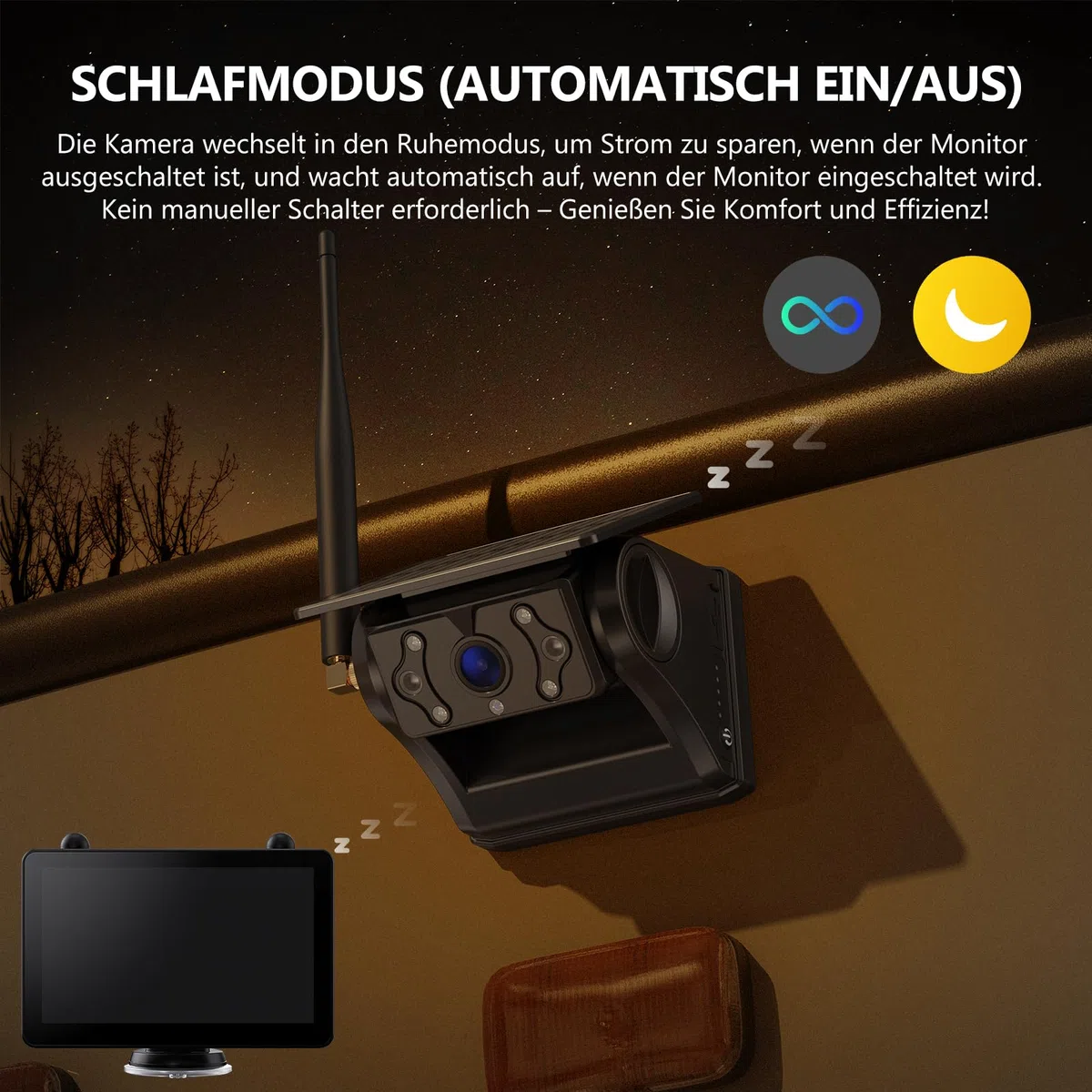 eRapta Magnetisch Solar Rückfahrkamera Kabellos mit 7" 1080P Touchscreen Monitor: 12000mAh Akku, 1 Min DIY Installation, IP69K Wasserdicht Rückfahrkameras für Wohnmobil Wohnwagen Anhänger LKW