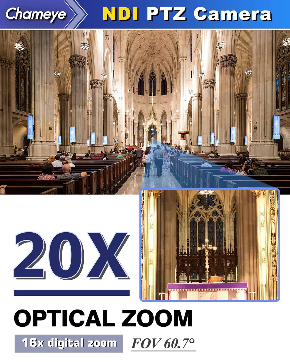Chameye NDI HX3 PTZ Kamera Set 20x Optischer Zoom KI-Auto-Tracking 3G-SDI HDMI USB3.0, mit 2 Stück 20x Zoom NDI Kamera + PTZ Controller, NDI6 & NDI HX3 Zertifiziert, C720Nx2+E300
