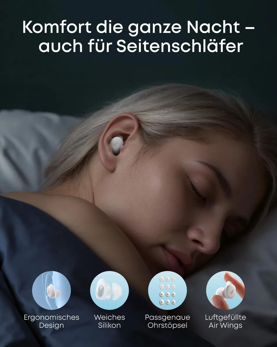 soundcore Sleep A30 von Anker, Schlafkopfhörer, Geräuschmaskierung, Bluetooth-Kopfhörer, adaptives Schnarchmaskierungssystem, Ultra-komfortabel für Seitenschläfer, 45h Akku