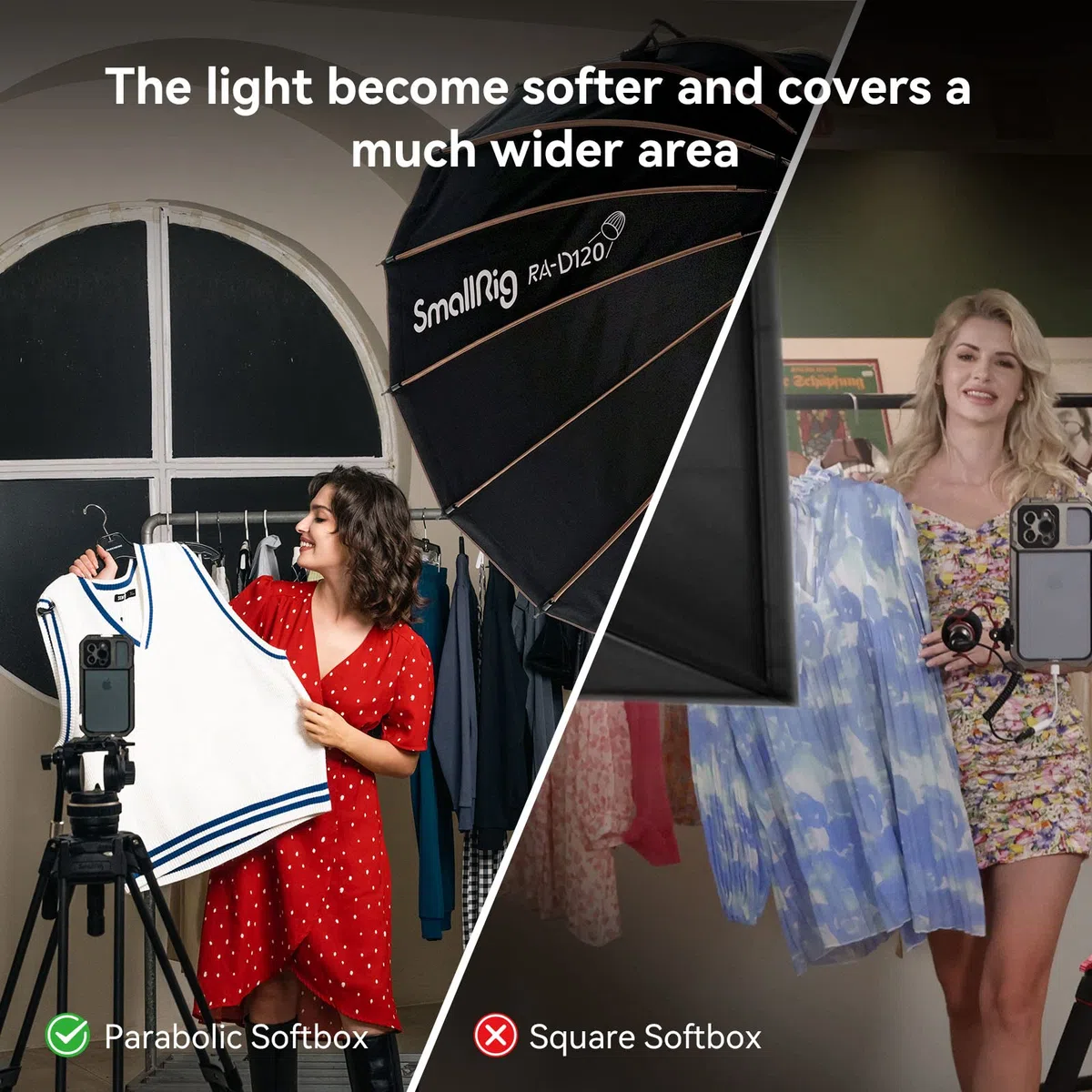 SMALLRIG Parabolic Softbox, Softbox Quick Release 47,2 Zoll / 120 cm, kompatibel mit SmallRig RC 350D / RC 350B / RC 450D und Anderen Bowens Mount Light - 4140