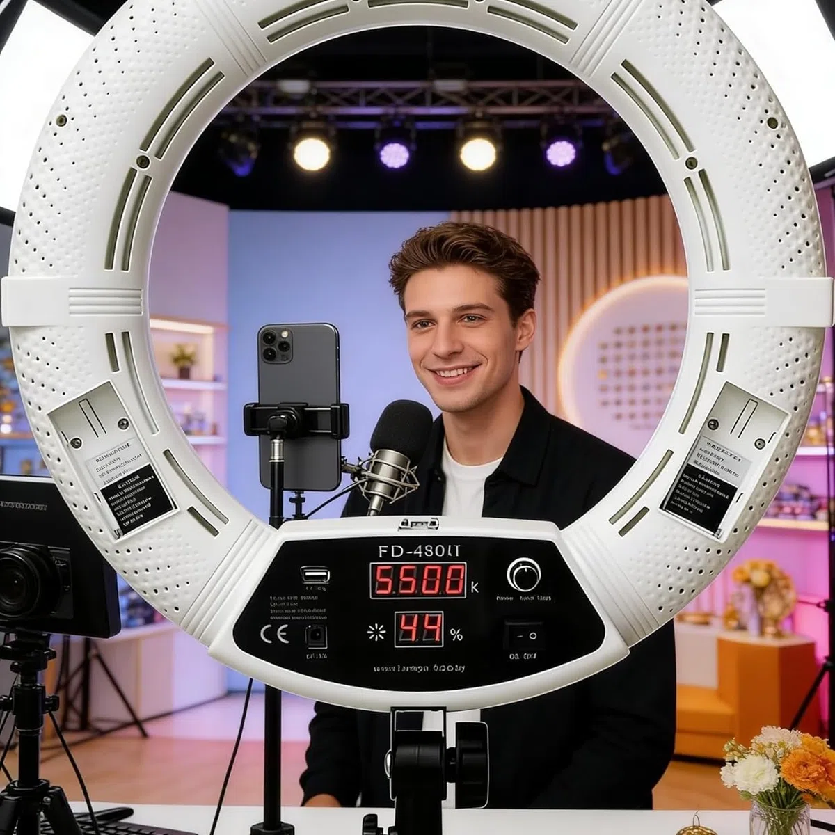 FD480 Digitaler Bildschirm LED Ringleuchte Licht Set:18 Zoll 96W Dimmbare LED-Ringlicht für YouTube Vine Self-Porträt der Videoaufnahme(Ohne Tasche und Stativ)