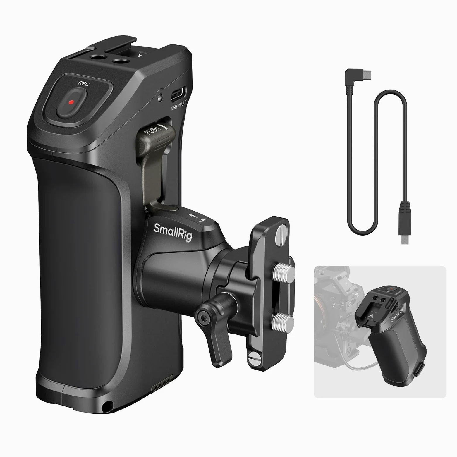 SMALLRIG Drehbarer Seitengriff mit Trigger Rec für ausgewählte spiegellose Kameras, für Sony Alpha 7 IV/Alpha 7R V / A7 III / FX3 / Alpha 9, Kompatibel mit F550/570-Akku, Verschlusssteuerung – 3893