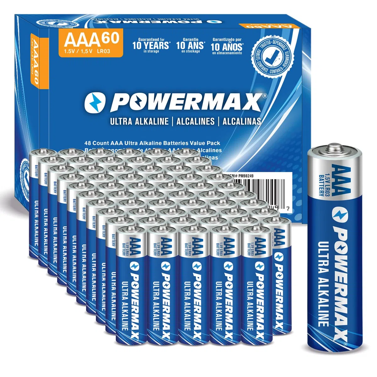 Powermax 60 AAA-Batterien, langlebige Alkalibatterie, 10 Jahre Lebensdauer, recycelbare Verpackung