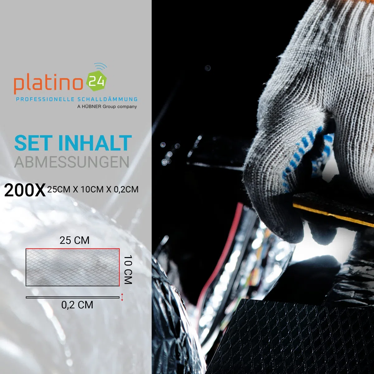 platino24 200x Bitumenmatten 250x100x2mm, Antidröhnmatten selbstklebend, Dämmmatten Auto, Schalldämmung