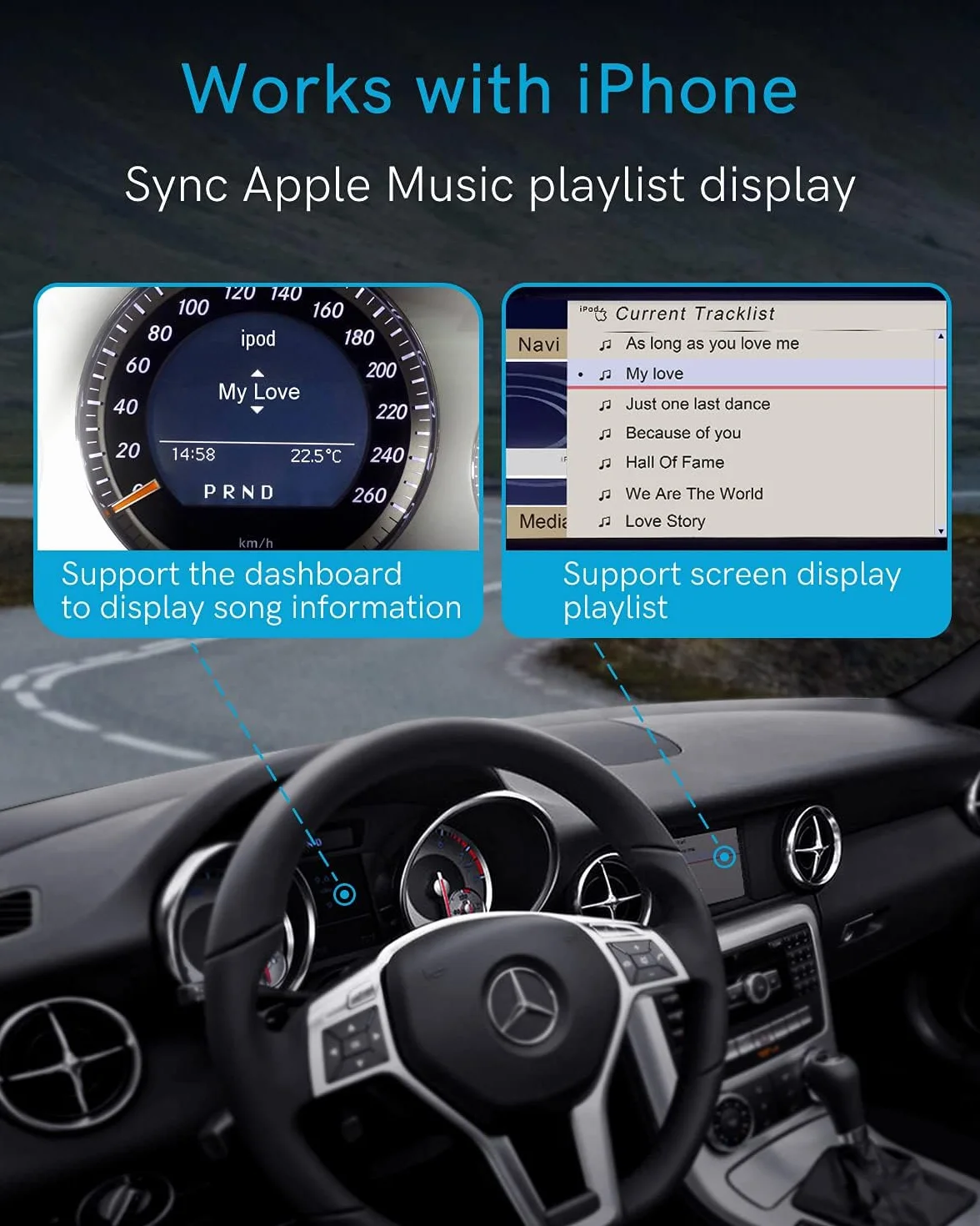 Bluetooth-Auto-Adapter für 2008–2012 Mercedes-Benz mit AMI-Anschluss, Bluetooth Receiver mit aptX-HD-Sound und AMI-Kabel