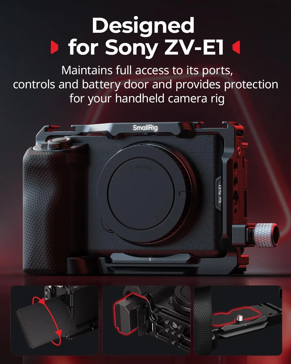 SMALLRIG ZV-E1 Cage-Kit mit Silikongriff und Kabelklemme für HDMI, Komplettes Kamerakäfig-Kit für Sony ZV-E1, Integrierte Schnellwechselplatte für Arca, Blitzschuhhalterungen, für DJI Mic 2 – 4257B