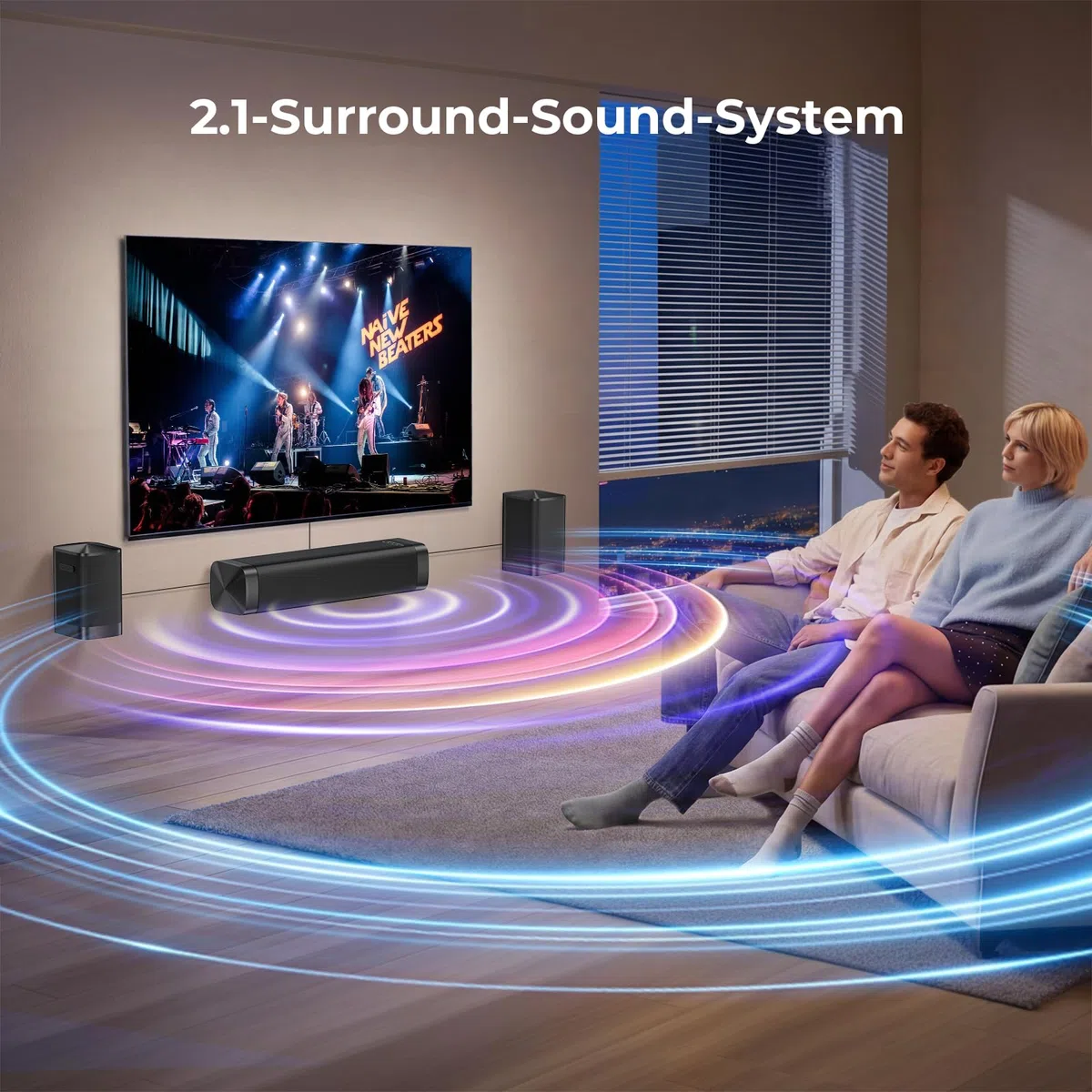 GarageRock Center Lautsprecher 2.1ch Soundbar mit Dolby Audio, 3-in-1 Abnehmbare Soundbar für TV Geräte, 2 Built-in Bass Woofer, 160W Spitzenleistung, Surround Sound für Heimkino/TV/PC/Gaming/Beamer