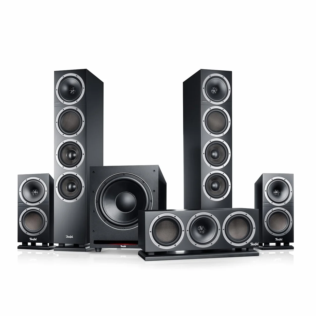 Teufel Theater 500 Surround Direkt 5.1 Heimkino-Set - Kinoatmosphäre Surround Sound System, Mächtiger Subwoofer, Allrounder für Musik und Filmton sowie eine präzise Ortung bei Games - schwarz