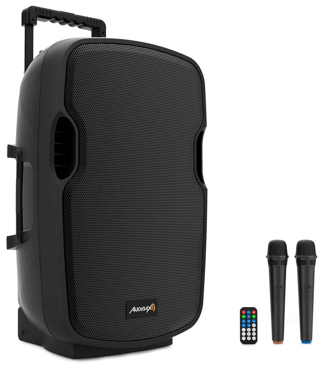 Audibax Denver 15 Altavoz Activo PA 15" Con Batería, Ruedas + 2 Micros Inalámbricos Mano