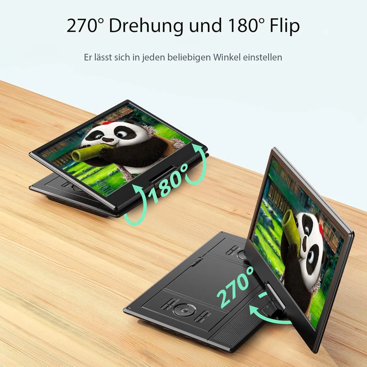 Yoton 16,9" Tragbarer DVD-Player mit 14,1" HD-Schwenkbildschirm für das Auto, 4-6 Stunden Akkulaufzeit, Intelligente Speicherwiedergabe, USB/SD-Unterstützung [Kein Blu-ray Support]