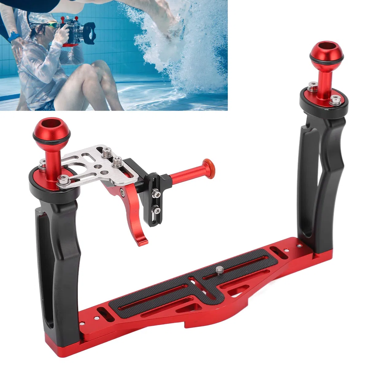 Unterwasserkamera-Gehäuseschale mit Doppelgriff-Stabilisator-Rig und Auslöser Zum Tauchen, Doppelgriff-Stabilisator mit Aluminiumlegierungsmaterial