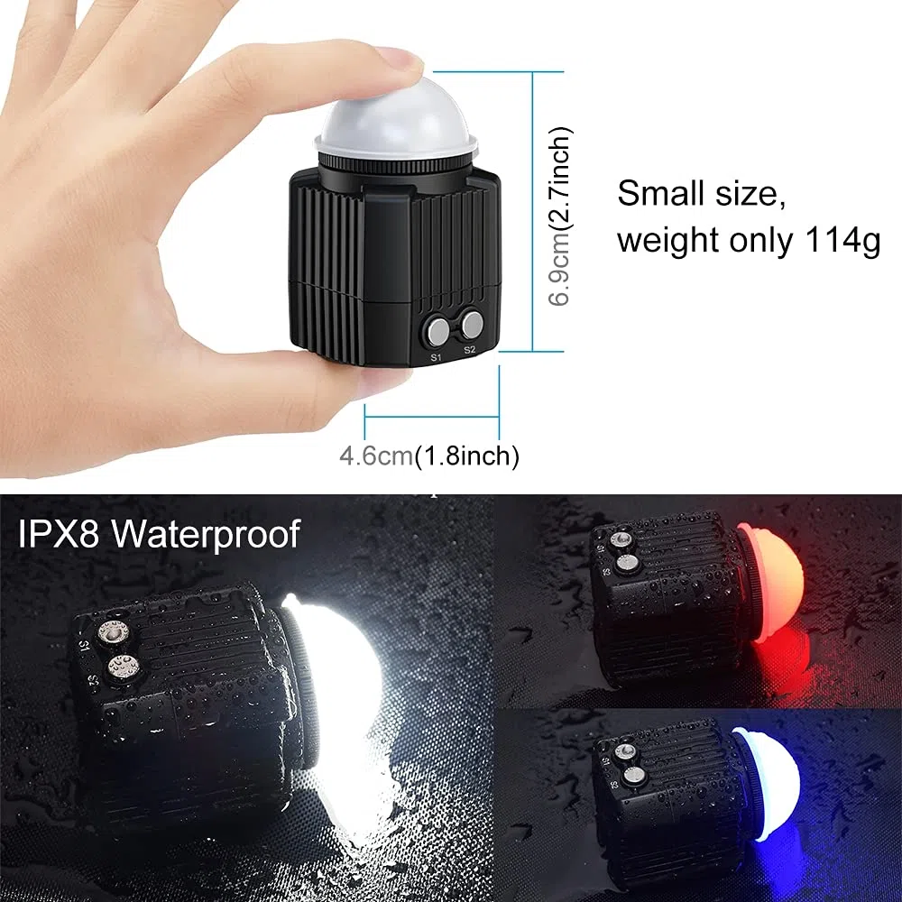 60 m Unterwasser-Fülllicht, LED, 2000 lm, wasserdicht, IPX8, für GoPro Hero9, Hero8, Hero7, 6, 5, für Insta360, One R, DJI Osmo Action