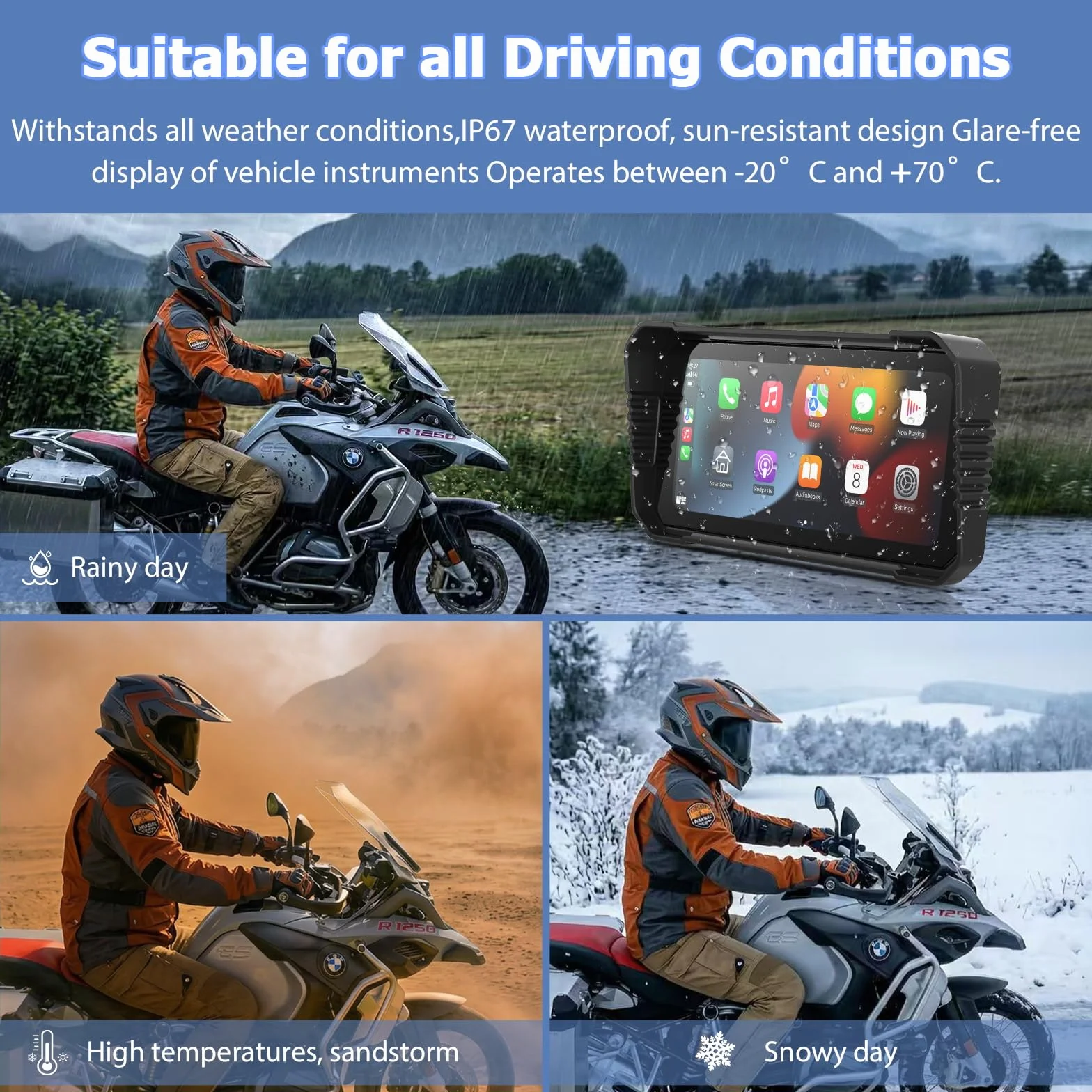 BMW Motorrad Carplay Display Wireless Carplay Android Auto Motorad CarPlay mit 6,25-Zoll Touchscreen IP67 Wasserdicht Motorrad Car Play Bildschirm mit Dual-Bluetooth Navi Sprachsteuerung Mirror Link