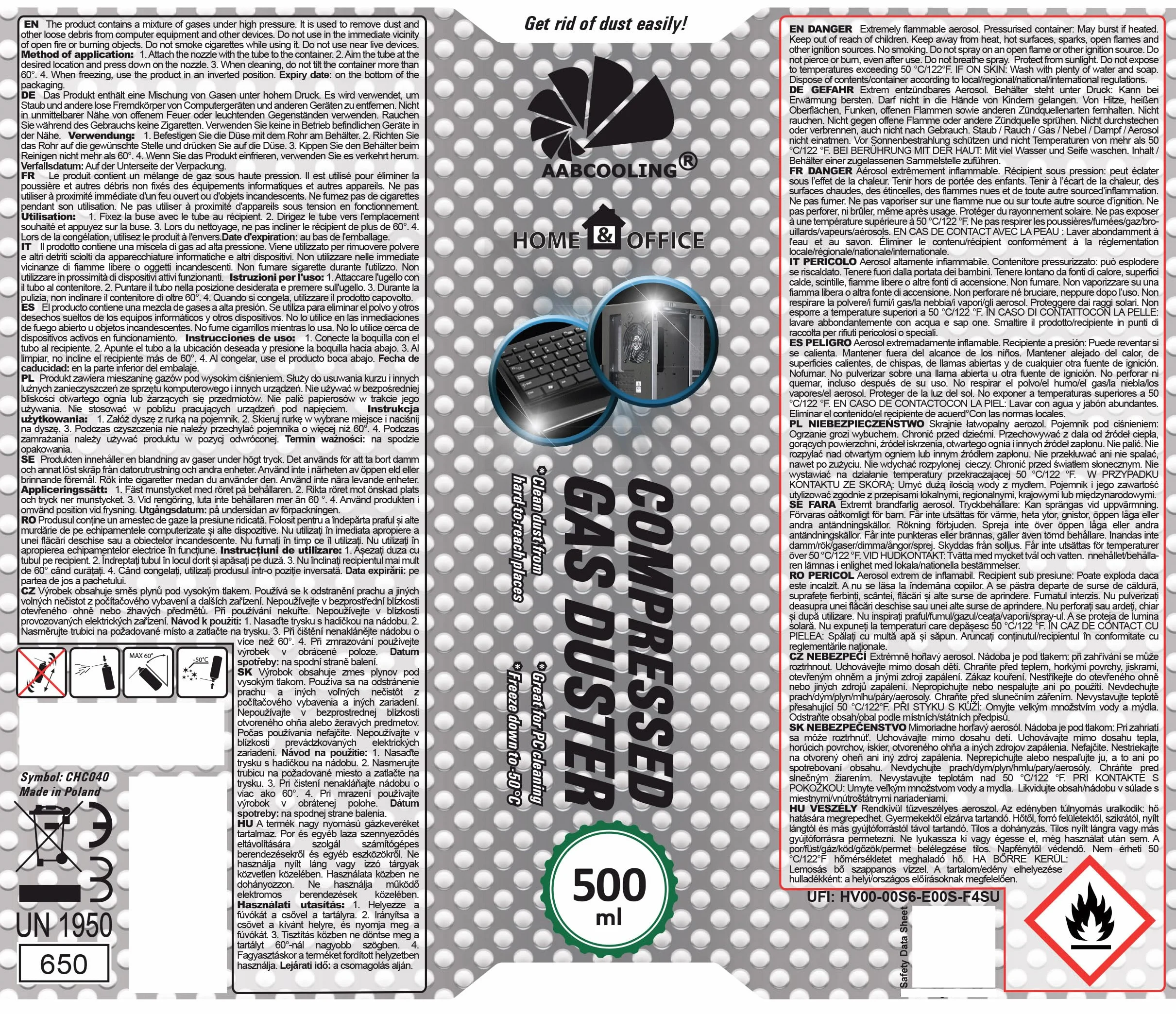 AABCOOLING Home und Office Druckluftspray 24 x 500ml, Druckgasreiniger, Pressluft Dose, Keyboard, Spielekonsolen, Luftdruck, Büromaterial, Reinigungsgeräte, Luftspray PC Reinigung