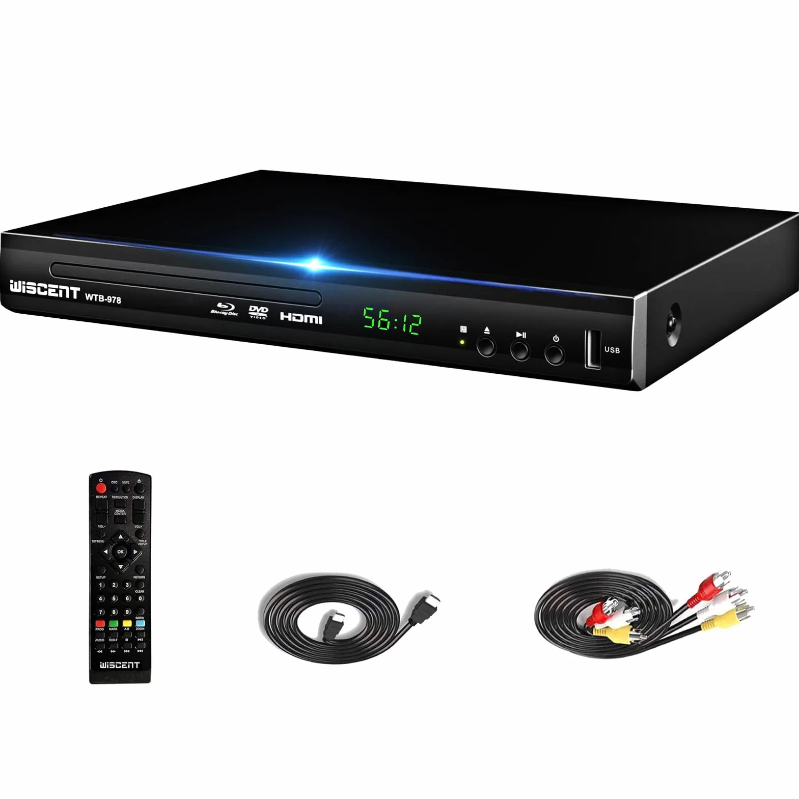 Blu-Ray Player für TV, WISCENT DVD Player mit Koaxial/HDMI/AV/Ausgang, USB-Eingang, Alle DVDs und Region B/2 Blue Ray Discs, Kompakter Full HD 1080p Bluray Player