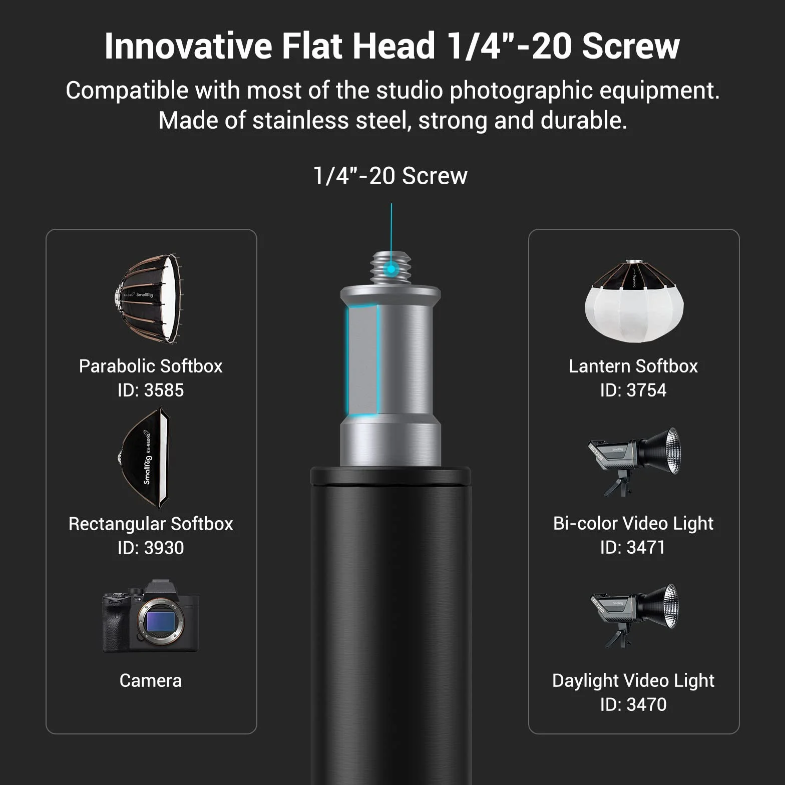 SMALLRIG Aluminium Lichtstativ 110"/9.2ft/280cm, mit 170cm Haltearm, luftgepolstertes Fotografie-Stativ mit 1/4"-Schraube für Softbox, Studiolicht, Ringlicht, max. Belastung 5kg, RA-S280A - 3737