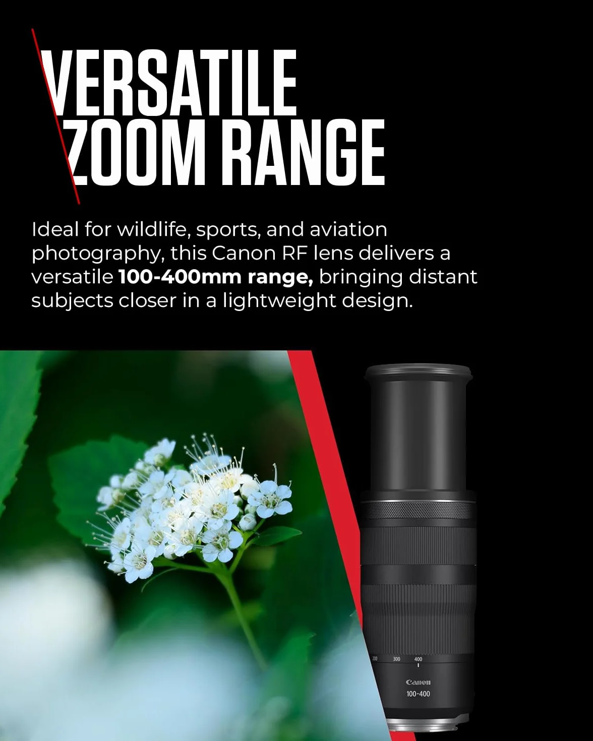Canon RF Objektiv 100-400mm F5.6-8 IS USM – Tele-Zoom mit 5,5-Stufen-Bildstabilisator für Sport & Natur | Kompatibel mit EOS R System