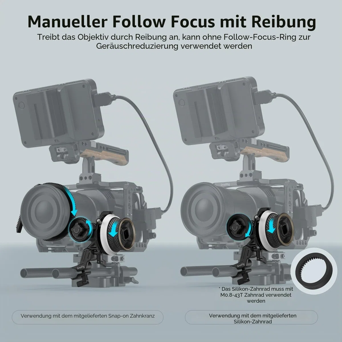 SMALLRIG Mini Follow Focus mit A/B-Anschlägen, 15mm-Stangenklemme und Aufsteckbarem Zahnriemen für DSLRS und Spiegellose Kameras, Passend für Objektive mit Durchmessern bis zu 114mm – 3010D