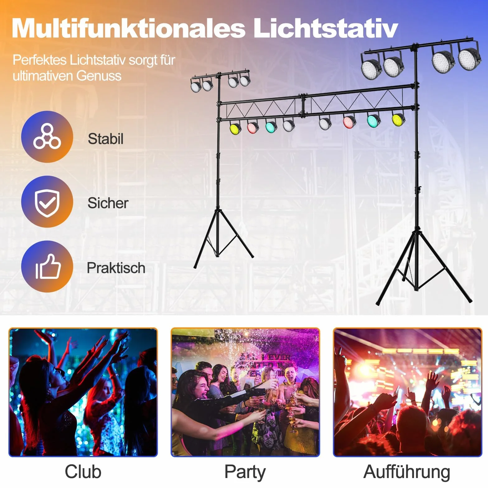 FANTASK DJ-Lichtstativ 180-360cm höhenverstellbar aus Metall, Lampensaktivm, Beleuchtungsativ mit einziehbaren T-Stangen bis 100kg Belastbar für Konzerte, Theater & Partys, 462 x 143.5 x 181cm
