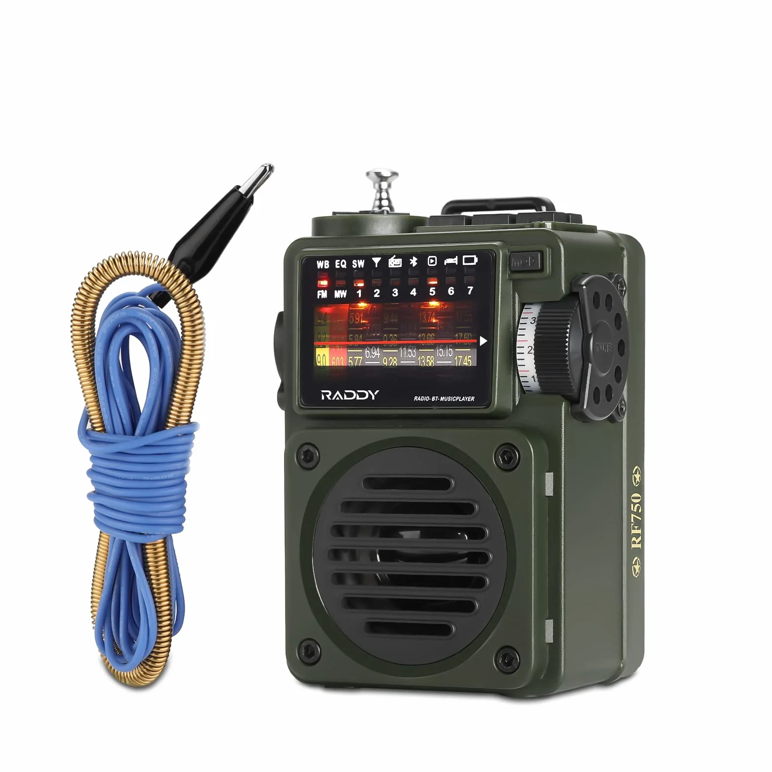 Raddy RF750 Tragbares Kurzwellenradio Kleines AM/UKW/SW-Radio Digitales Retro-Wiederaufladbares Radio, batteriebetrieben mit BT, TF-Karten-Musikplayer, 6 EQ-Modi, Externe Antenne