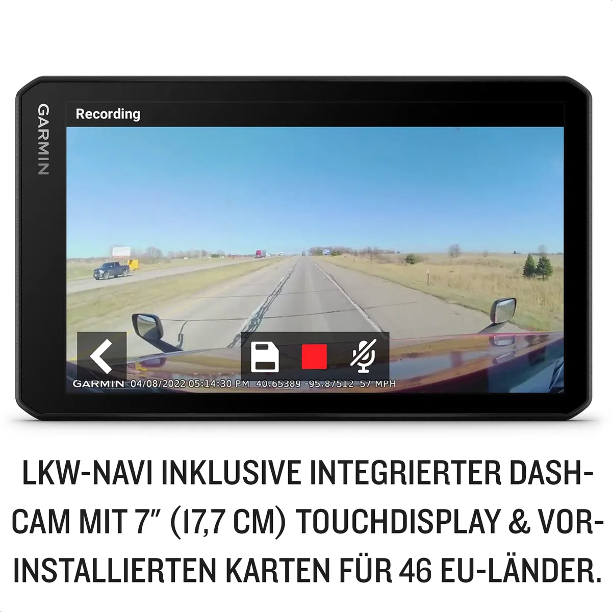 Garmin dēzlCam LGV 710 – LKW-Navi mit integrierter Dashcam, Kollisionswarner & Spurhalteassistenz. 7“ Farbdisplay, vorinstallierte EU Karten, fahrzeugspezifisches Routing & Satellitenbilder.