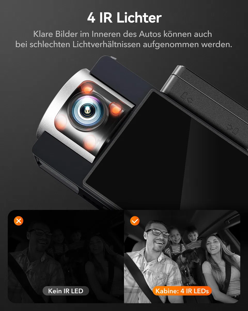 WOLFBOX i17 4K 3 Kanal Dash Cam Integriertes 5.8GHz WiFi GPS mit 64GB Karte
