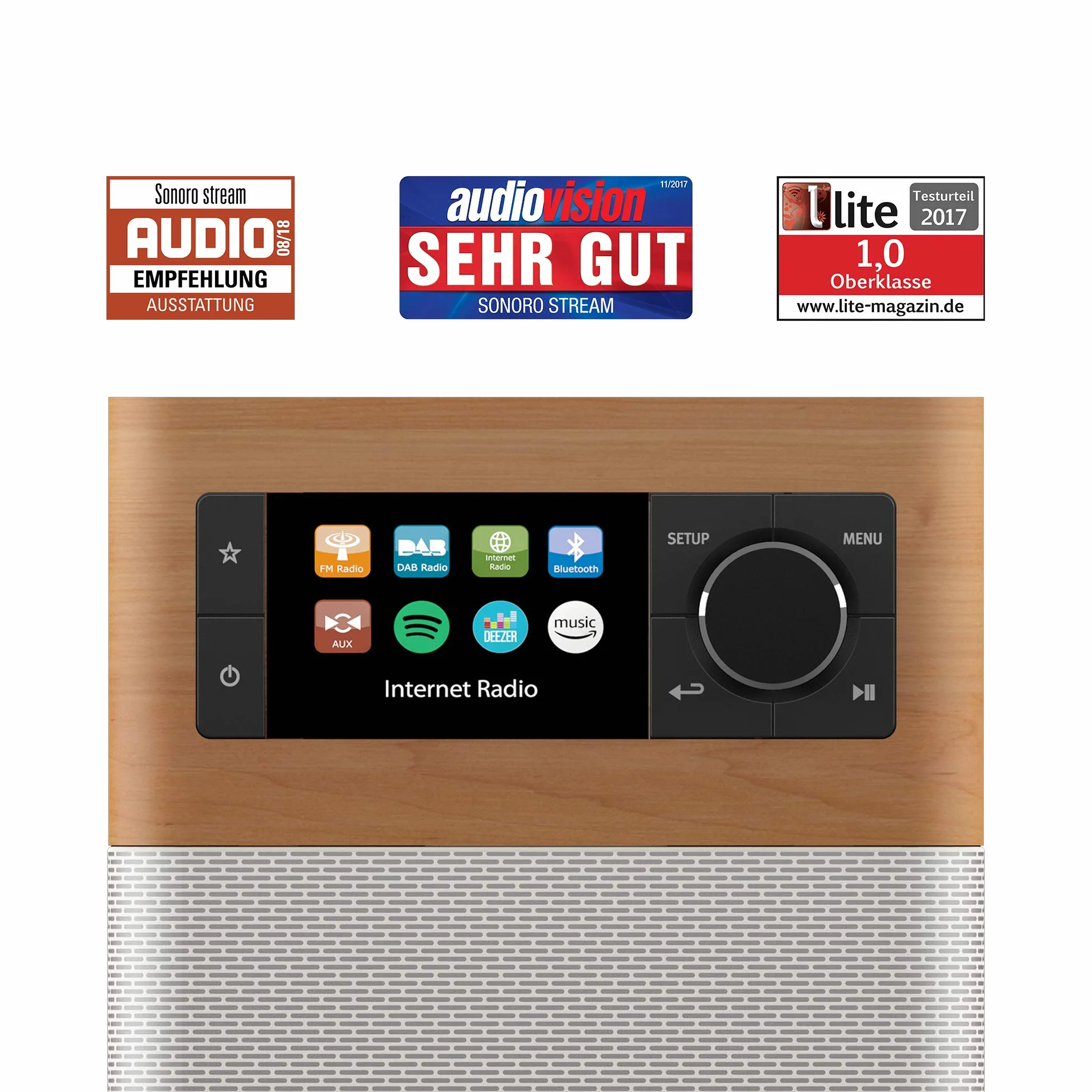 sonoro Stream Internetradio mit Bluetooth & DAB Plus (UKW/FM, WLAN, MP3, Spotify, Amazon, Deezer, spritzwassergeschützt) Design Küchenradio Ahorn/Weiß