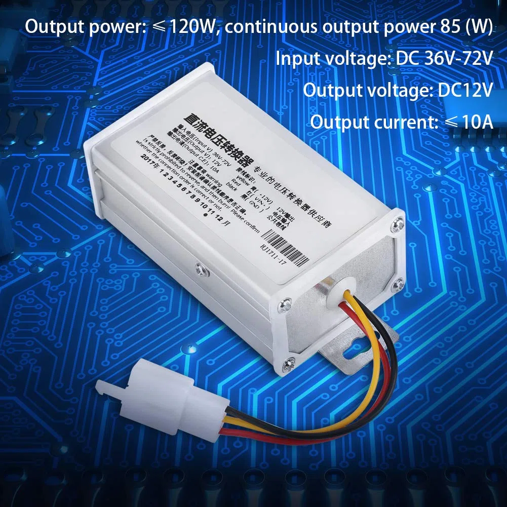 DC DC Wandler 72V auf 12V 10A 120W, Spannungswandler 36V-72V zu 12V Automobil, Spannungsreduzierer für Elektroauto, Golf Cart, E-Scooter