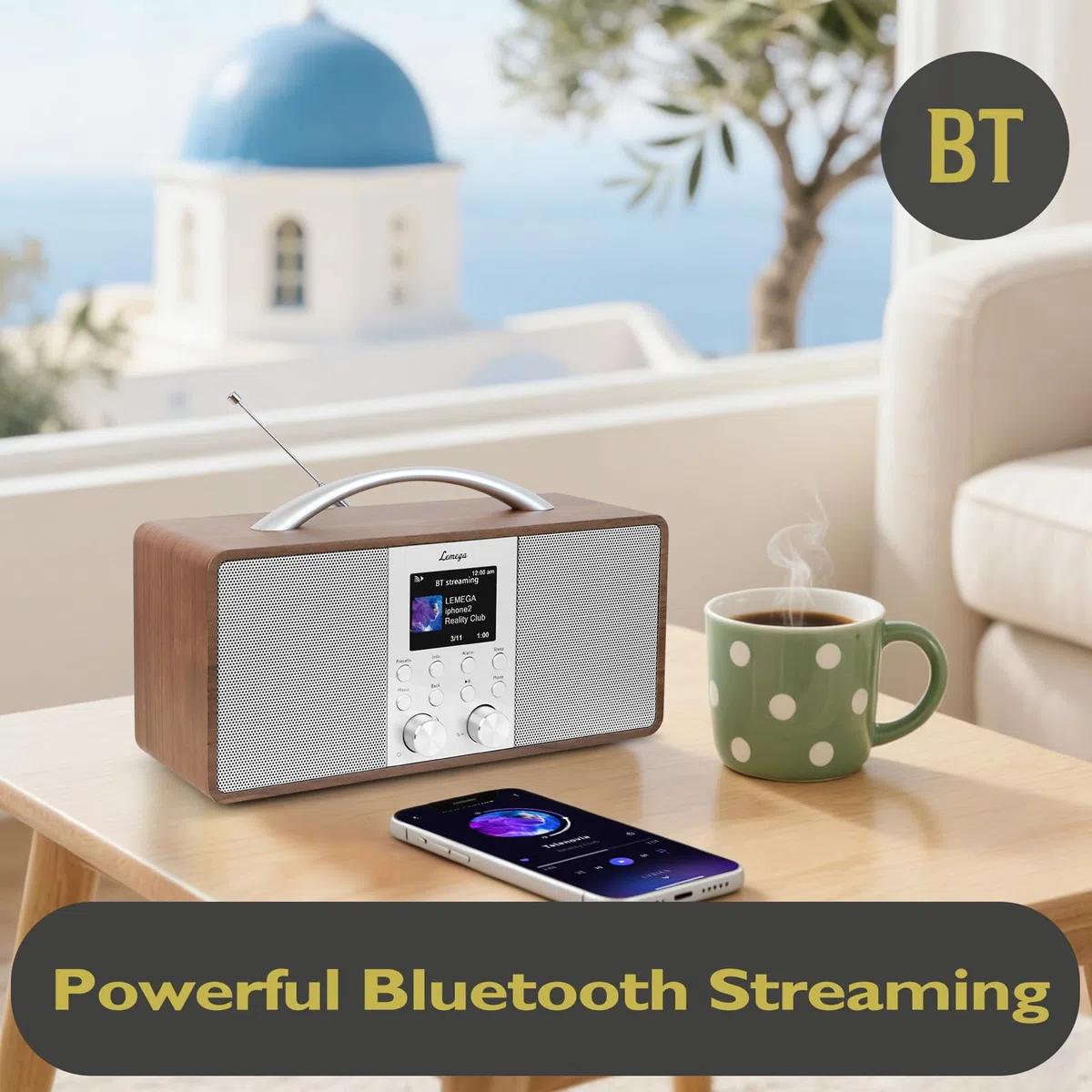 Lemega IR6 Internetradio mit Podcast-Funktion & Bluetooth - DAB/DAB+, UKW Stereo-Radio mit echtem 2.0 Lautsprechersystem, 150 Senderspeicher, Radiowecker, Akku mit USB-C, Holzgehäuse & Aluminiumgriff