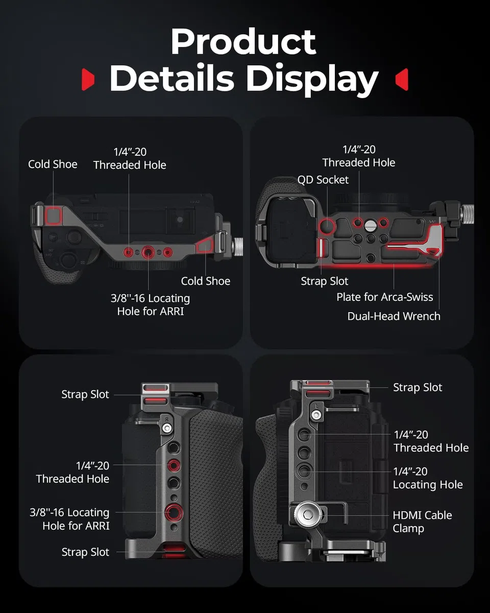 SMALLRIG ZV-E1 Cage-Kit mit Silikongriff und Kabelklemme für HDMI, Komplettes Kamerakäfig-Kit für Sony ZV-E1, Integrierte Schnellwechselplatte für Arca, Blitzschuhhalterungen, für DJI Mic 2 – 4257B