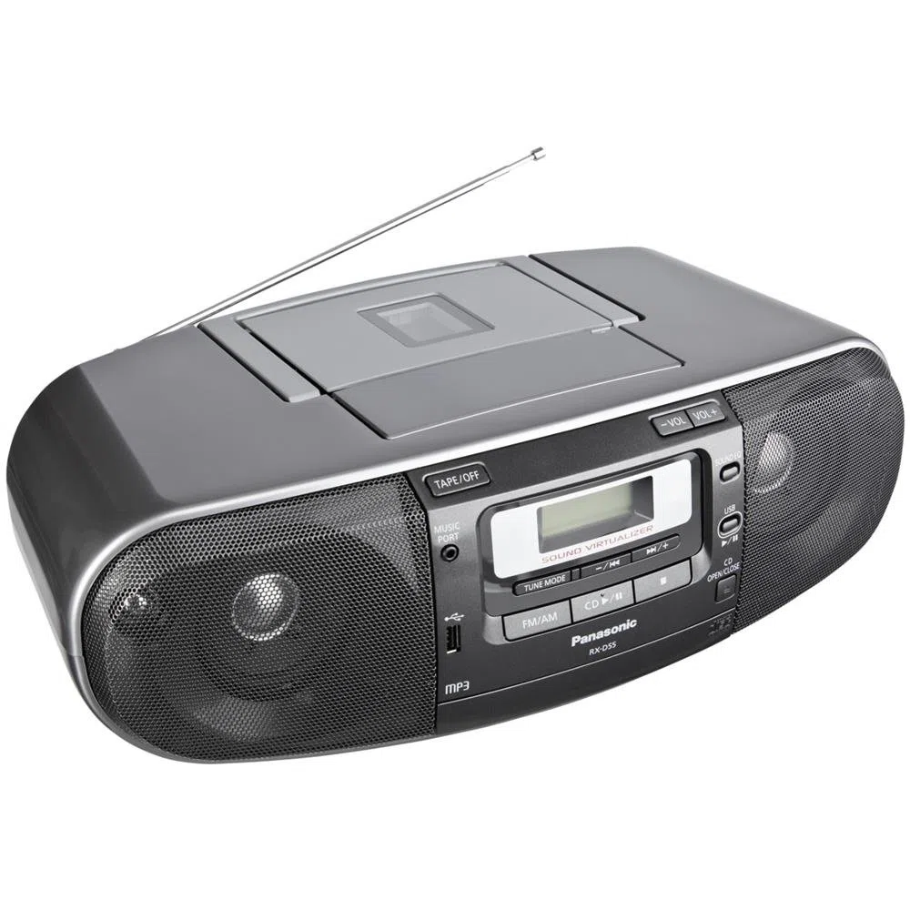 Panasonic RX-D55AEG-K Stereo-Radiorecorder (Tuner, CD-Player, MP3 Wiedergabe, Kassettendeck) Grau