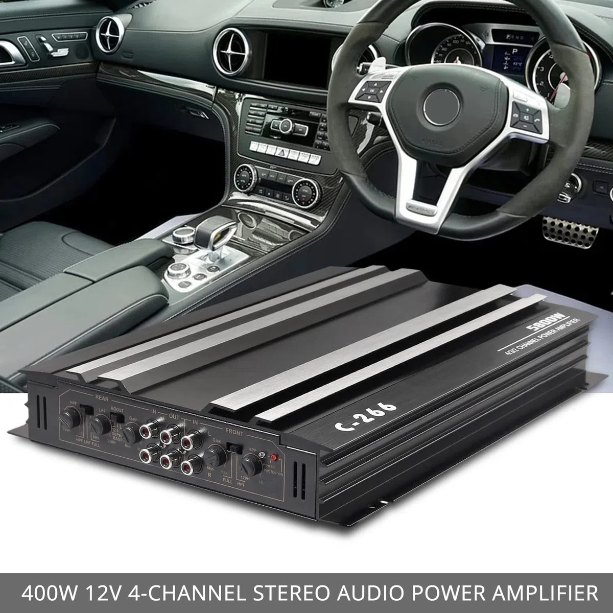 PROZOR Auto Audio Verstärker mit 4 Kanälen 4 Ohm Car Stereo Audio Power Amplifier, an 4 Lautsprecher oder 2 Lautsprecher + 1 Subwoofer angeschlossen