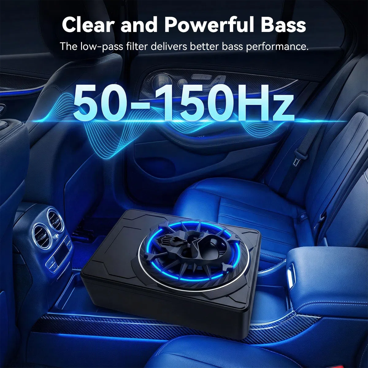 OiLiehu Untersitz Auto Subwoofer 1200W, 10" Schlanker Auto Subwoofer mit Stereo-Surround-Sound, Integrierter Audioverstärker, mit mehrfarbigem LED-Umgebungslicht