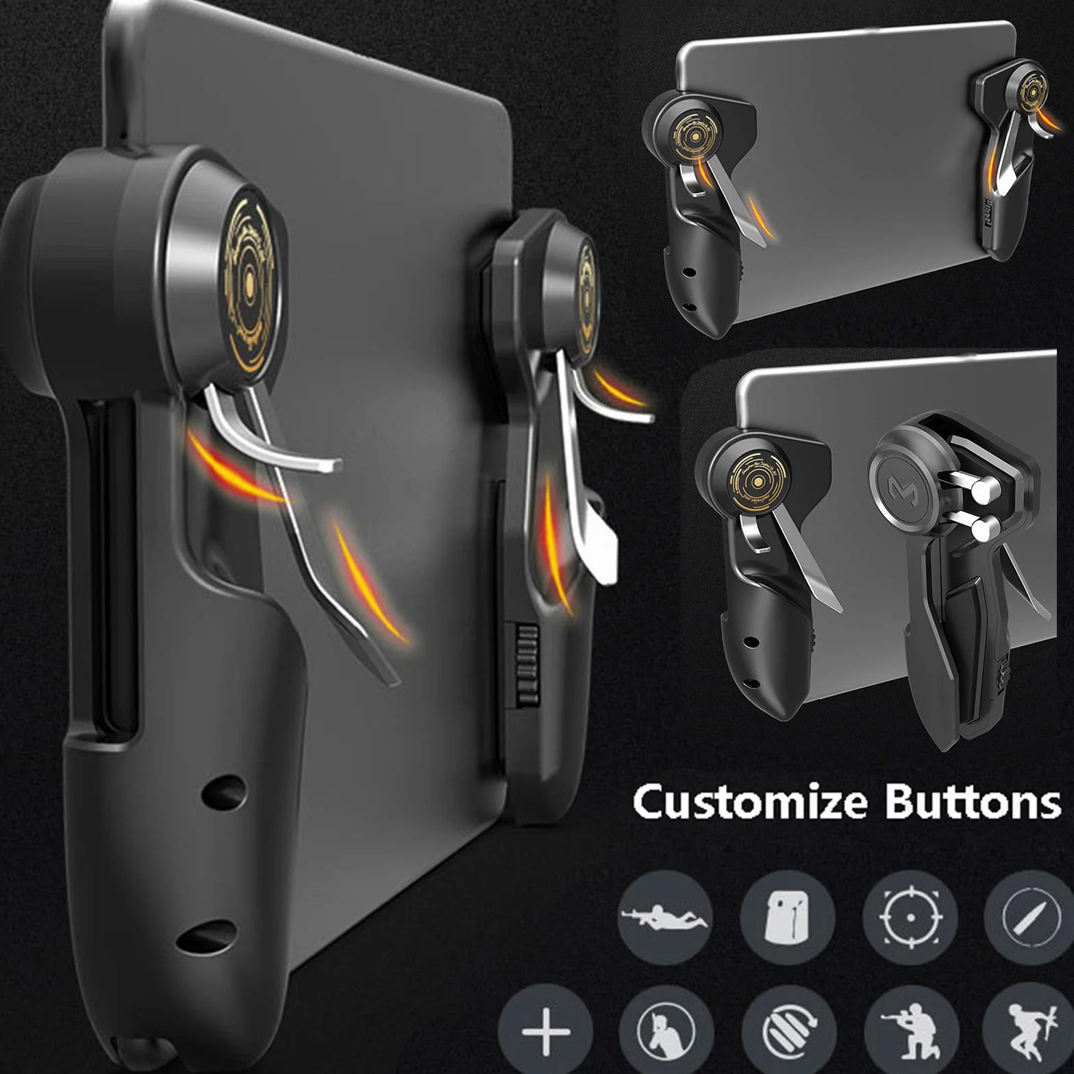2 x Joystick-Trigger-Griff für 6 Finger L1R1 Shooter Fire Aim Button Controller für iPad Tablet PUBG Spielzubehör