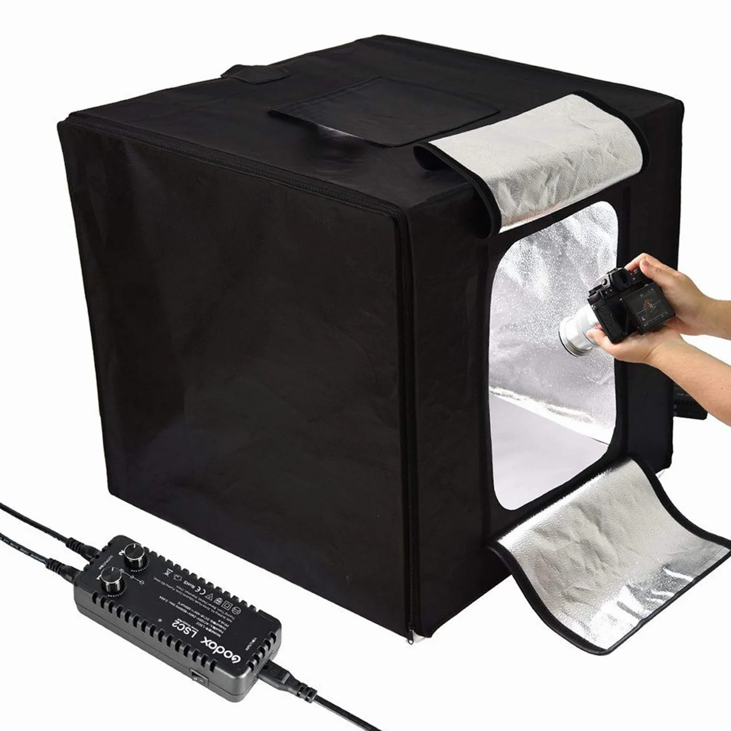 Godox Portable Triple Light LED Ministudio - 80x80x80cm - Professionelle Fotostudiobeleuchtung, Produktfotobox, Mini-Fotostudio für Produktfotos