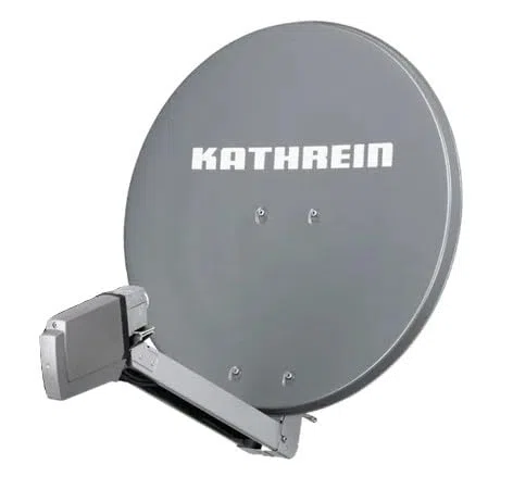 HD Sat Anlage von Kathrein für 4 Anschlüsse mit Kathrein CAS 80 (75cm) in grau Quad LNB - Für HDTV 1080p, 3D, Ultra HD 4K