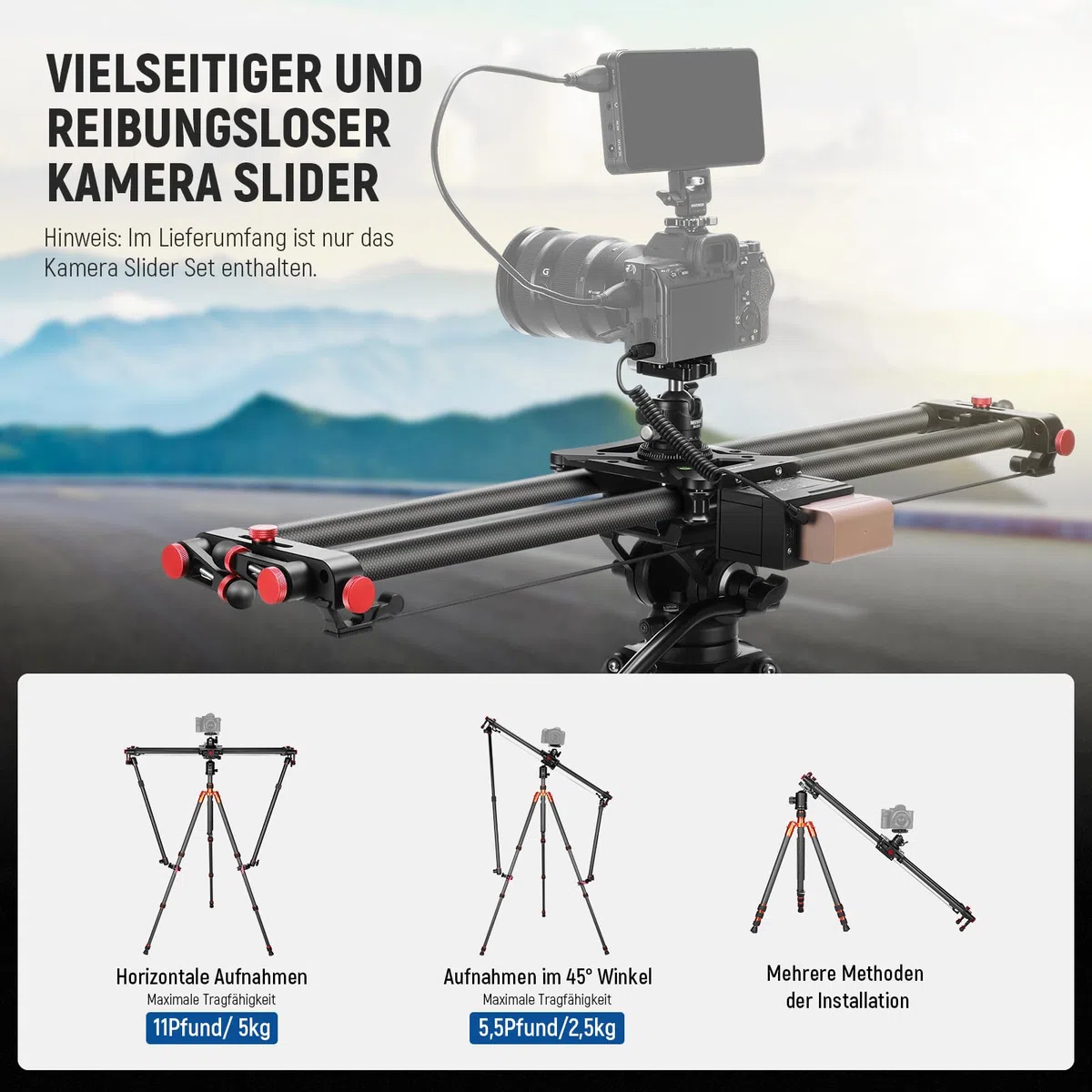 NEEWER 80cm motorisierter Kameraschlitten, DSLR Kohlefaser Dolly Schienenslider mit App Steuerung, 4400mAh F750 Akku für Zeitrafferaufnahmen, unterstützt Videomodus, Ladegerät Nicht enthalten, ER1-80