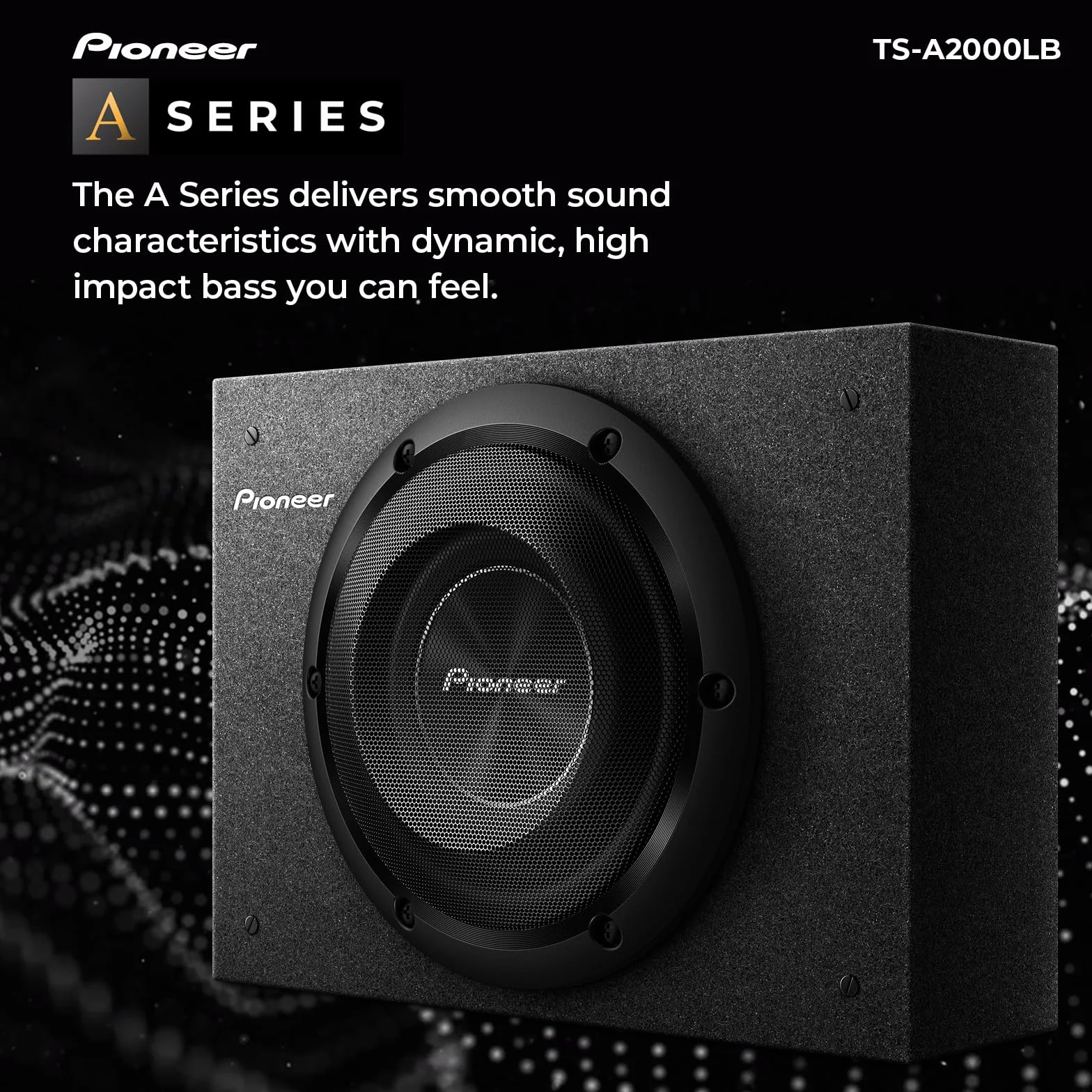 PIONEER TS-A2000LB Passiv Subwoofer, leistungsstarker Gehäuse Subwoofer mit 700 W Maximalleistung, 20 cm, IMPP Membran, schwarz, Kontinuierliche Ausgangsleistung 250 W
