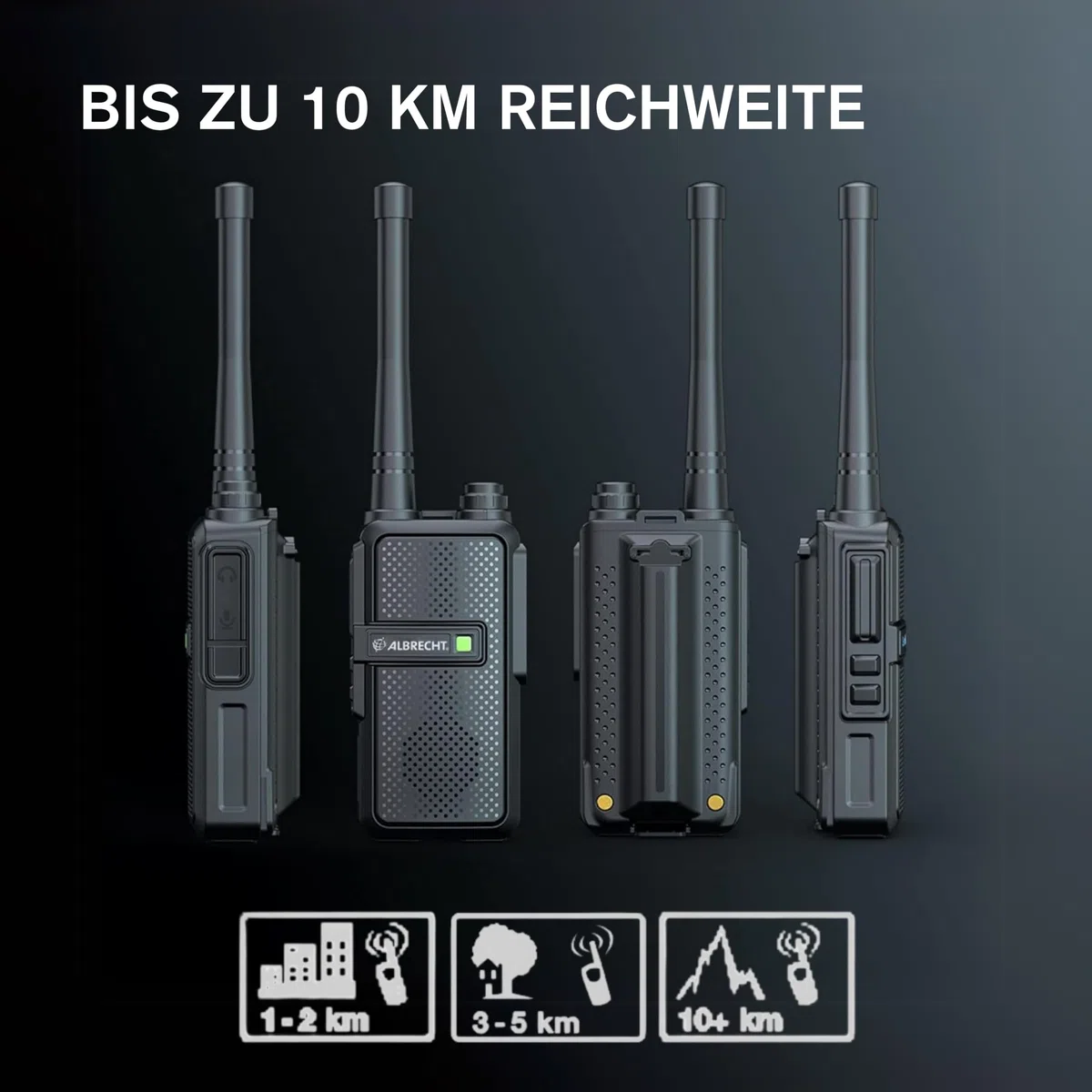 Albrecht Tectalk Worker 3 Koffer-Set, 4 Walkie-Talkies & Zubehör, PMR446-Funkgeräte mit VOX, robust für Baustelle, Security, Betrieb & Outdoor