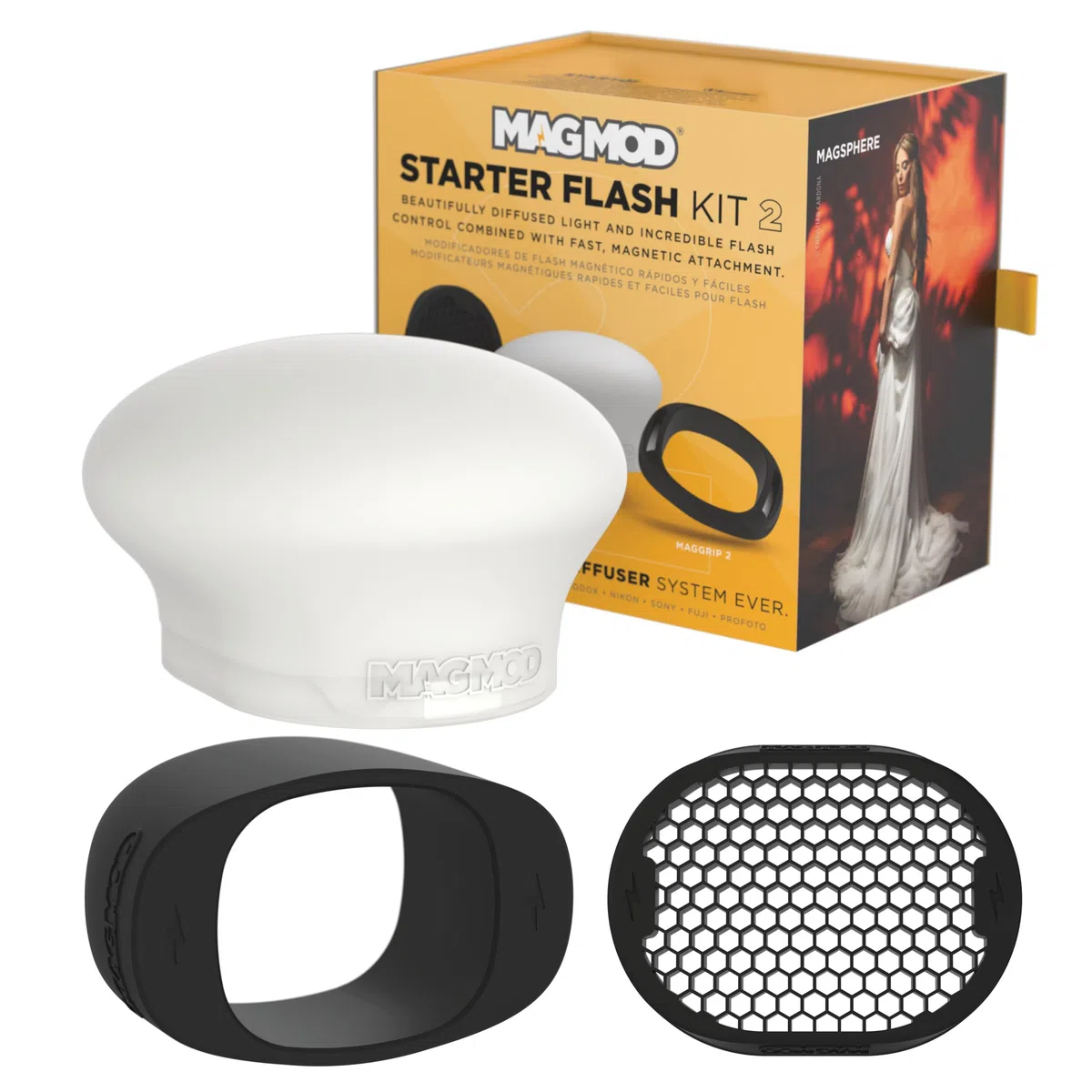 MagMod Starter Flash Kit 2,Kamera Speedlight Flash Diffusor,Magnetic Light Modifikator Attachments,Neue und verbesserte MagMod Modifikatoren: MagGrip 2, MagSphere 2, MagGrid 2,Superior Light Control