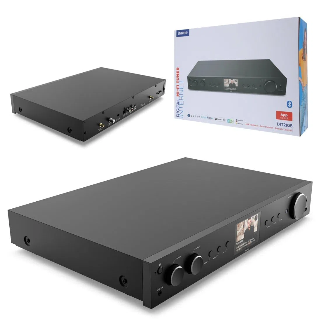HiFi-Tuner DIT2105, DAB+ / Internetradio/Bluetooth® RX/TX, App, Schwarz