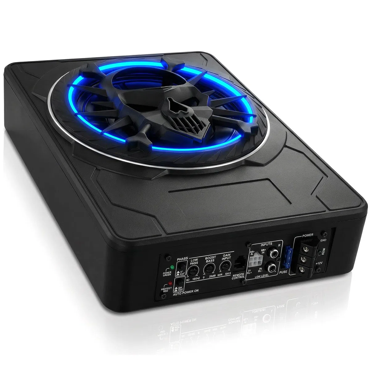 OiLiehu Untersitz Auto Subwoofer 1200W, 10" Schlanker Auto Subwoofer mit Stereo-Surround-Sound, Integrierter Audioverstärker, mit mehrfarbigem LED-Umgebungslicht
