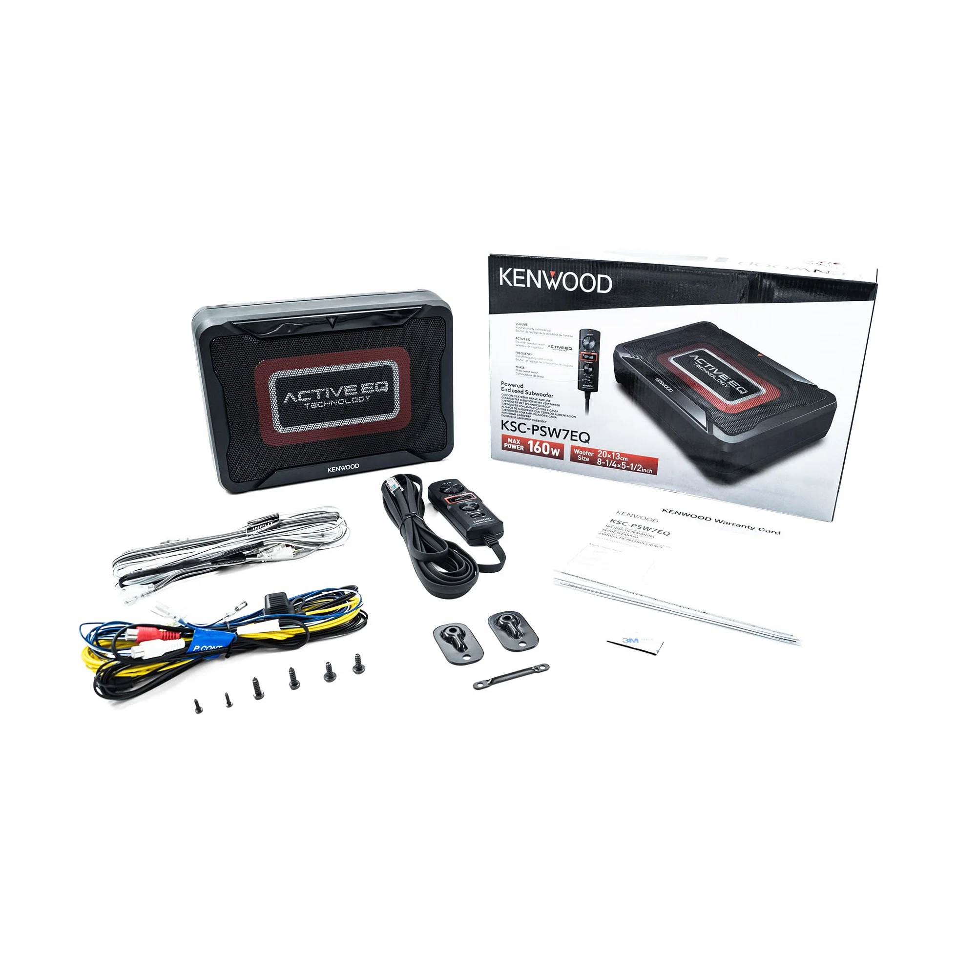 Kenwood KSC-PSW7EQ - Aktiver Kompaktsubwoofer mit Active EQ (160 Watt Ausgangsleistung, Class-D Verstärker, Alu-Gehäuse, Kabelfernbedienung)